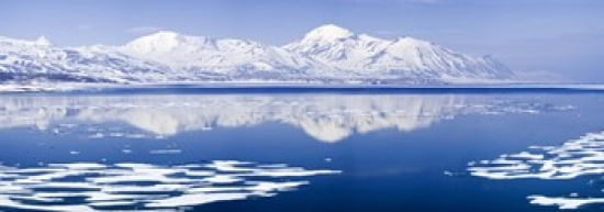 Reflection of a mountain range in an ocean Bellsund Spitsbergen Svalbard Islands Norway Canvas Art - Panoramic Images (36 x 13)