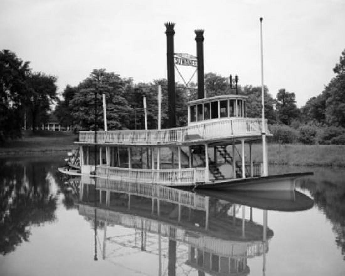 Reflection of a paddleboat in a river Suwanee Riverboat Greenfield Village Dearborn Michigan USA Canvas Art - (24 x 36)