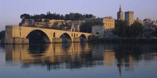 Reflection of a palace on water Pont Saint-Benezet Palais Des Papes Avignon Provence France Canvas Art - Panoramic Images (24 x 12)