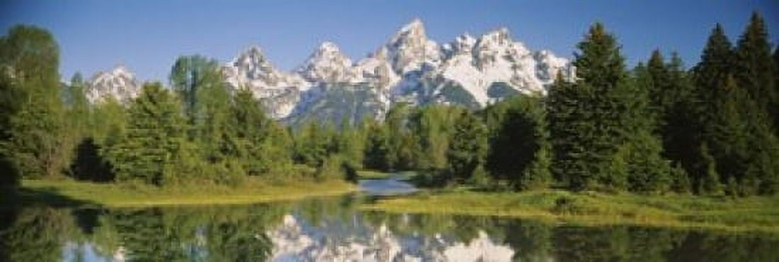 Reflection of a snowcapped mountain in water Near Schwabachers Landing Grand Teton National Park Wyoming USA Canvas Art - Panoramic Images (18 x 6)