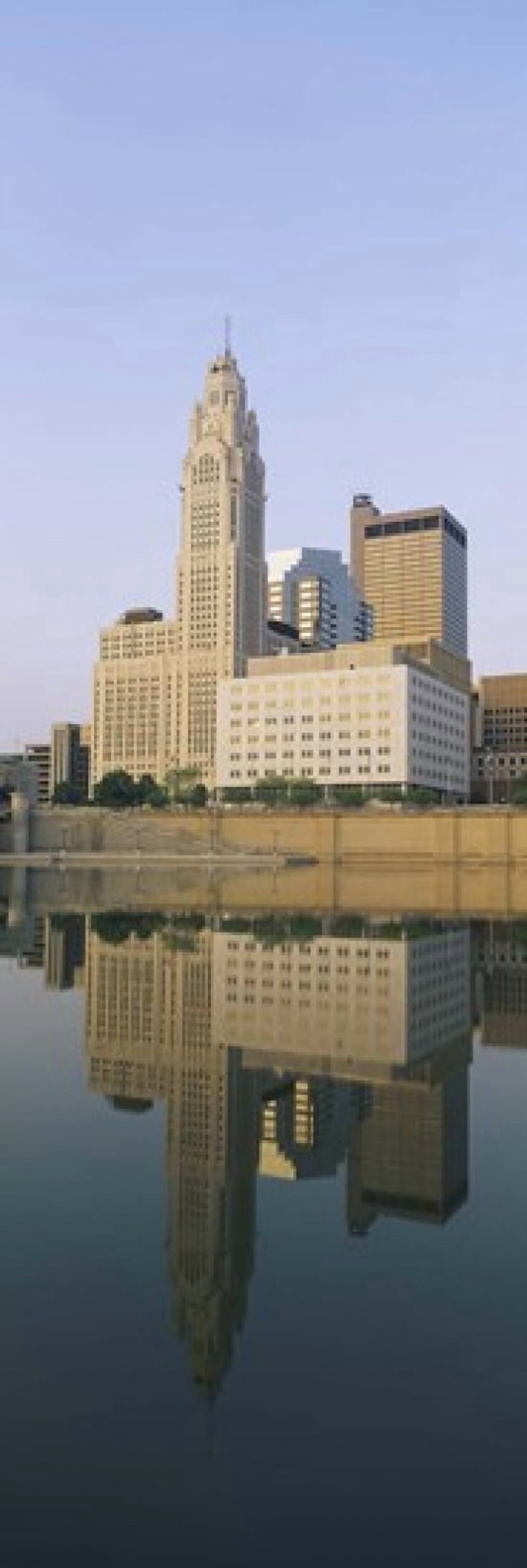 Reflection of buildings in a river Scioto River Columbus Ohio USA Canvas Art - Panoramic Images (18 x 6)