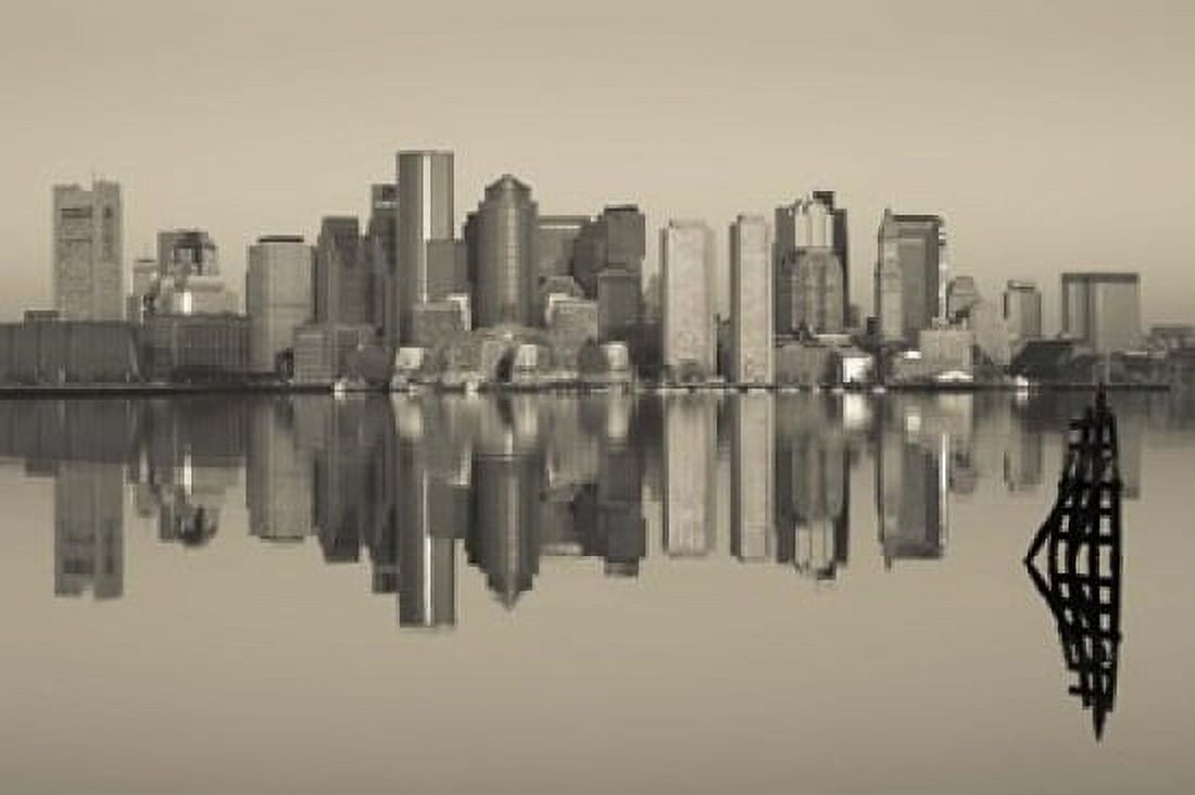 Reflection of buildings in water Boston Massachusetts USA Canvas Art - Panoramic Images (24 x 18)