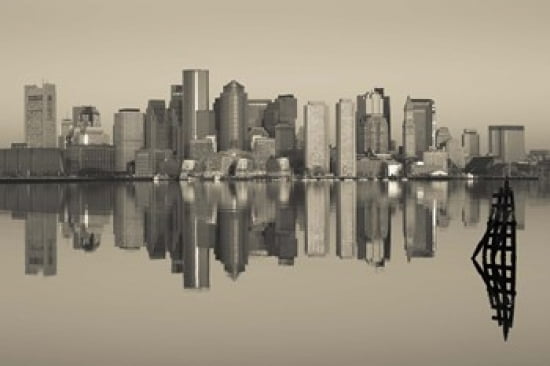 Reflection of buildings in water Boston Massachusetts USA Canvas Art - Panoramic Images (36 x 24)