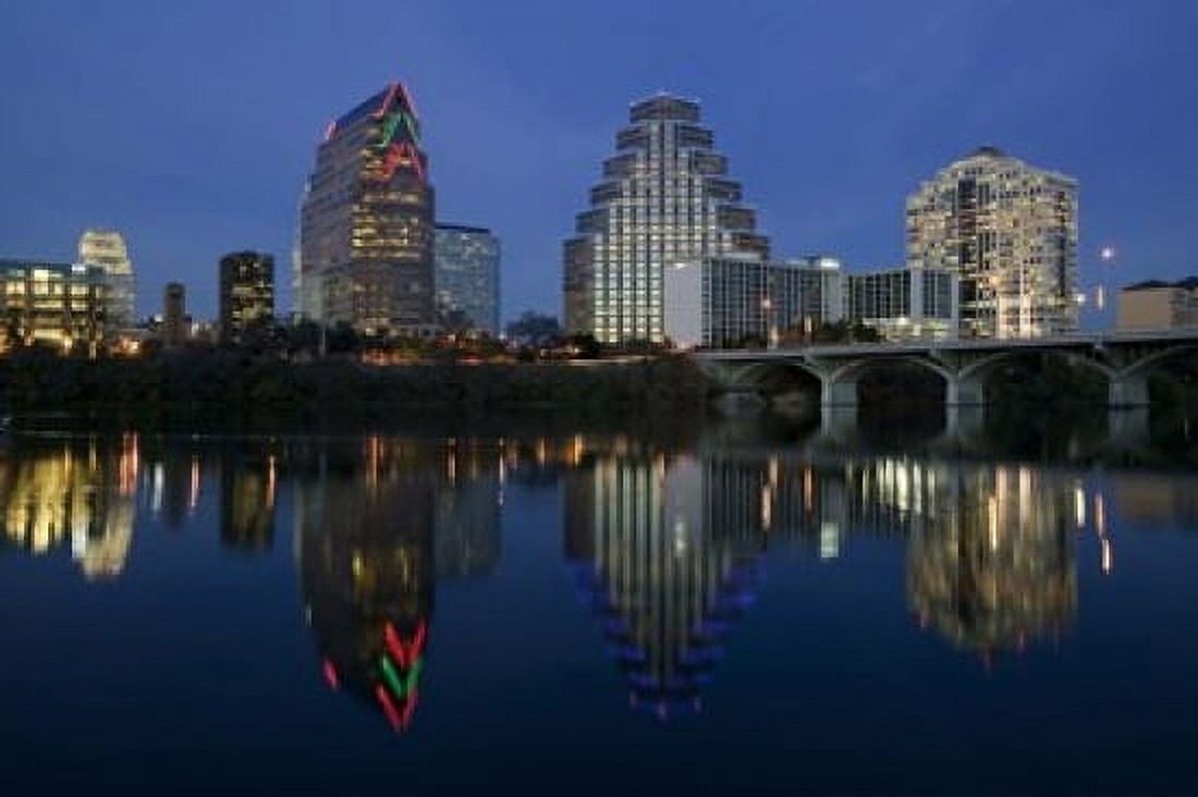 Reflection of buildings in water Town Lake Austin Texas USA Canvas Art - Panoramic Images (24 x 18)