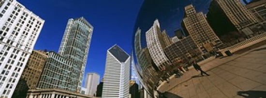 Reflection of buildings on Cloud Gate sculpture Millennium Park Chicago Cook County Illinois USA Canvas Art - Panoramic Images (36 x 13)