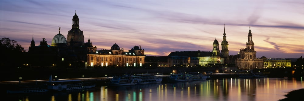 Reflection of buildings on water Dresden Frauenkirche River Elbe Dresden Saxony Germany Canvas Art - Panoramic Images (36 x 12)