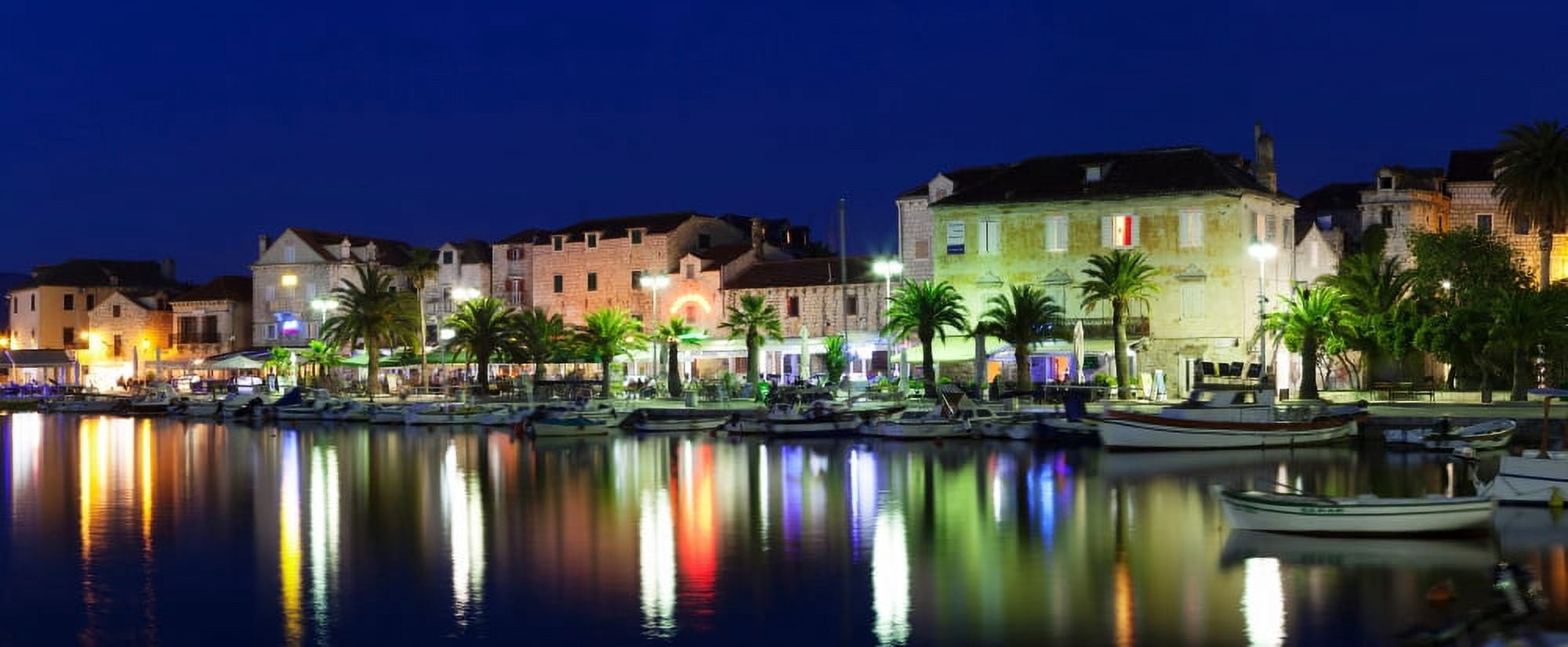 Reflection of buildings on water Supetar Brac Island Dalmatia Croatia Canvas Art - Panoramic Images (27 x 9)