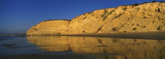 Reflection of cliff on water Lagos Algarve Portugal Canvas Art - Panoramic Images (36 x 13)