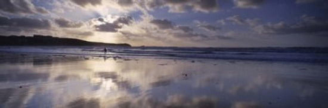 Reflection of clouds on the beach Fistral Beach Cornwall England Canvas Art - Panoramic Images (18 x 6)
