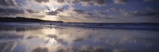 Reflection of clouds on the beach Fistral Beach Cornwall England Canvas Art - Panoramic Images (36 x 12)