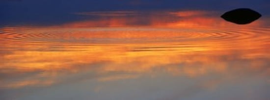 Reflection of clouds with circular ripples spreading outward across glassy lake waters at sunset Canvas Art - Panoramic Images (30 x 12)