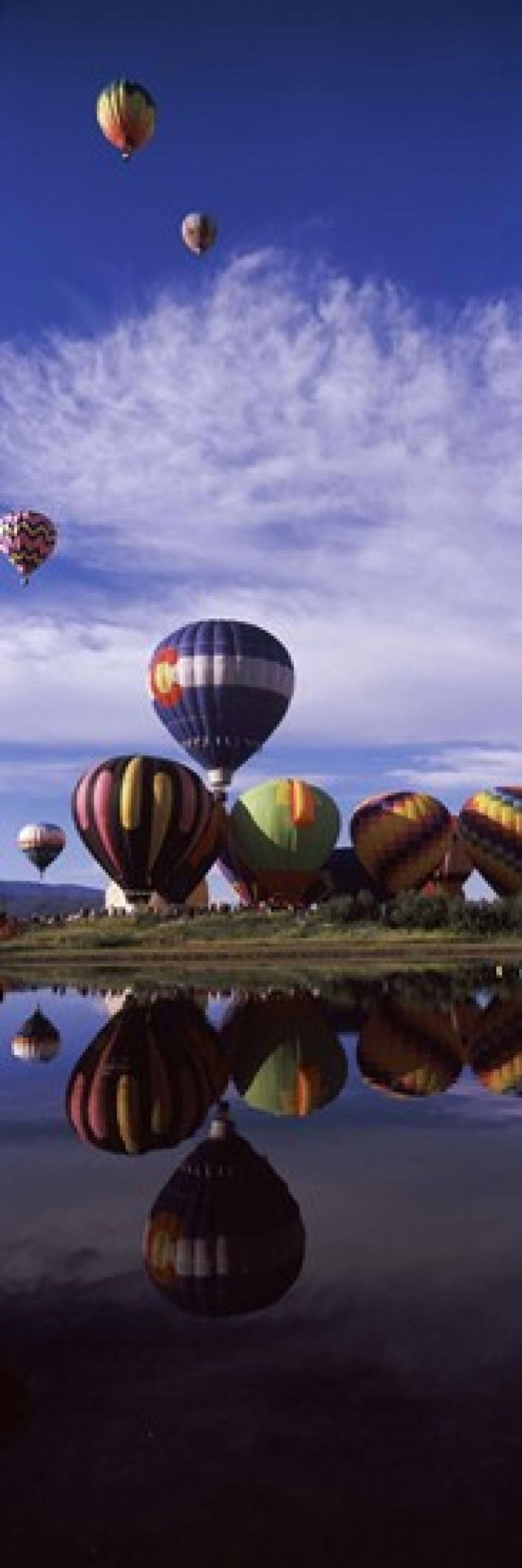 Reflection of hot air balloons in a lake Hot Air Balloon Rodeo Steamboat Springs Routt County Colorado USA Canvas Art - Panoramic Images (18 x 6)