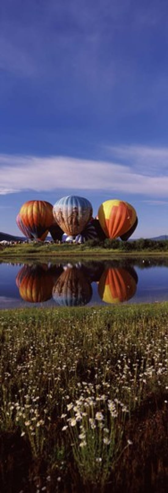 Reflection of hot air balloons in a lake Hot Air Balloon Rodeo Steamboat Springs Routt County Colorado USA Canvas Art - Panoramic Images (36 x 13)