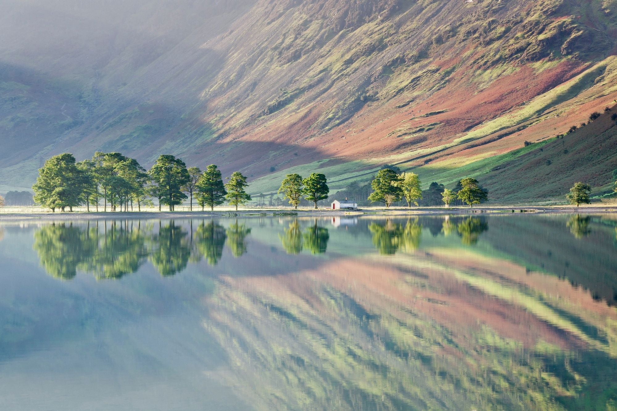 Reflection of mountain in a lake Buttermere Lake English Lake District Cumbria England Canvas Art - Panoramic Images (27 x 9)