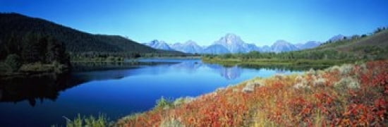 Reflection of mountain in a river Oxbow Bend Teton Range Grand Teton National Park Wyoming USA Canvas Art - Panoramic Images (36 x 12)