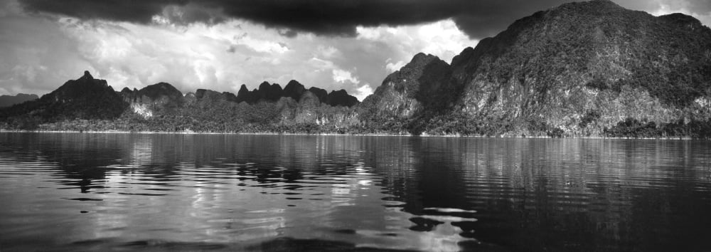 Reflection of mountain on water Chiaw Lan Lake Kao Sok National Park Surat Thani Province Thailand Canvas Art - Panoramic Images (36 x 12)