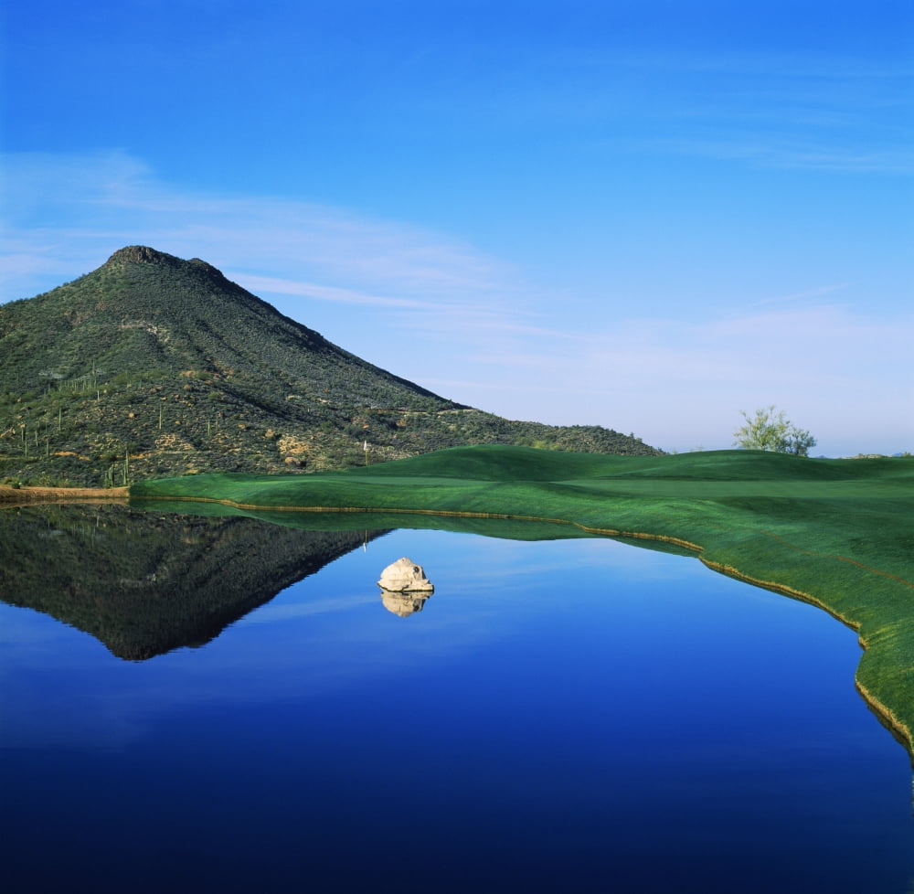 Reflection of mountain on water Desert Mountain Scottsdale Arizona USA Canvas Art - Panoramic Images (24 x 24)