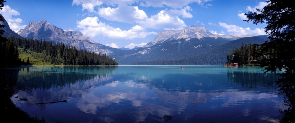 Reflection of mountain on water Emerald Lake Yoho National Park British Columbia Canada Canvas Art - Panoramic Images (36 x 12)