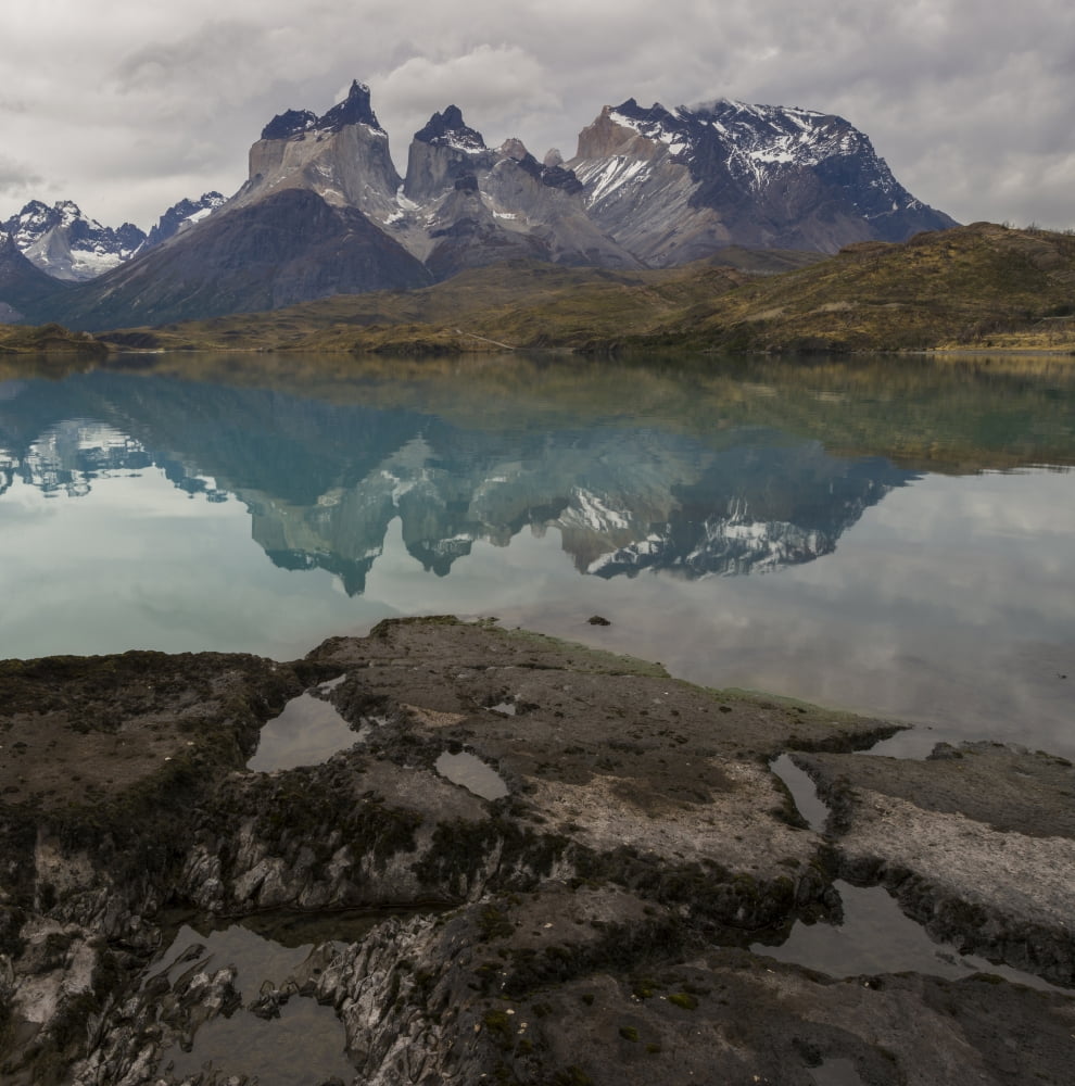 Reflection of mountain peak in a lake Torres Del Paine Lake Pehoe Torres Del Paine National Park Chile Canvas Art - Panoramic Images (24 x 24)