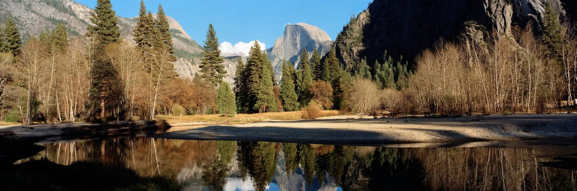 Reflection of mountains and trees in a lake Half dome Yosemite National Park California USA Canvas Art - Panoramic Images (27 x 9)