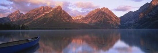 Reflection of mountains in a lake Leigh Lake Grand Teton National Park Wyoming USA Canvas Art - Panoramic Images (36 x 12)