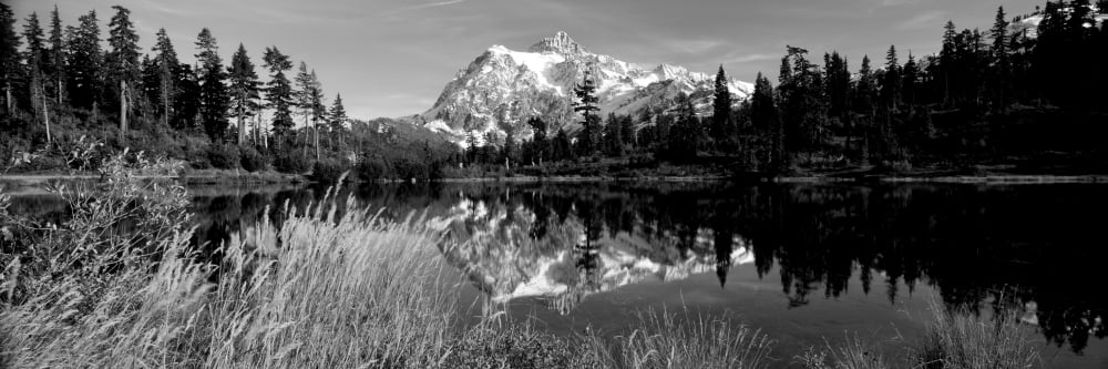 Reflection of mountains in a lake Mt Shuksan Picture Lake North Cascades National Park Washington State USA Canvas Art - Panoramic Images (12 x 36)