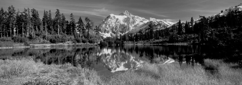 Reflection of mountains in a lake Mt Shuksan Picture Lake North Cascades National Park Washington State USA Canvas Art - Panoramic Images (13 x 36)