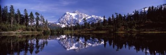 Reflection of mountains in a lake Mt Shuksan Picture Lake North Cascades National Park Washington State USA Canvas Art - Panoramic Images (36 x 12)