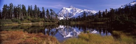 Reflection of mountains in a lake Mt Shuksan Picture Lake North Cascades National Park Washington State USA Canvas Art - Panoramic Images (36 x 12)