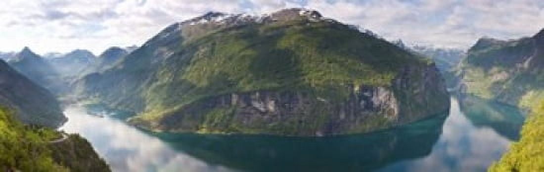 Reflection of mountains in fjord Geirangerfjord Sunnmore Norway Canvas Art - Panoramic Images (18 x 6)