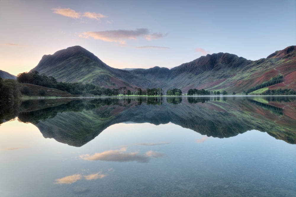 Reflection of mountains in the lake Buttermere Lake English Lake District Cumbria England Canvas Art - Panoramic Images (36 x 12)
