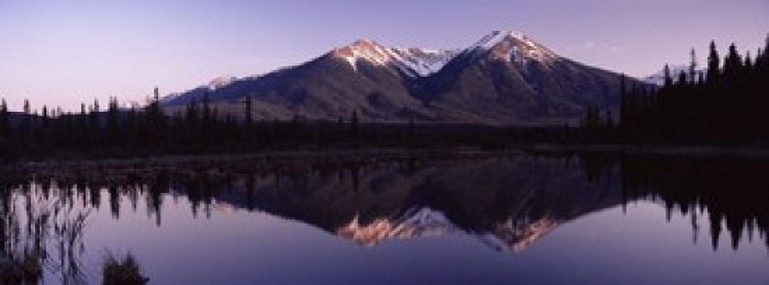 Reflection of mountains in water Banff Alberta Canada Canvas Art - Panoramic Images (15 x 6)