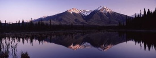 Reflection of mountains in water Banff Alberta Canada Canvas Art - Panoramic Images (30 x 12)
