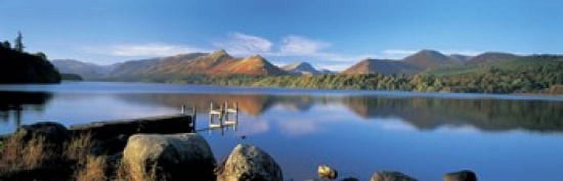 Reflection of mountains in water Derwent Water Lake District England Canvas Art - Panoramic Images (18 x 6)