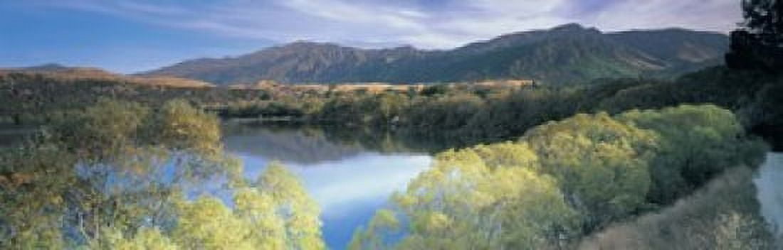 Reflection of mountains in water Lake Hayes South Island New Zealand New Zealand Canvas Art - Panoramic Images (18 x 6)