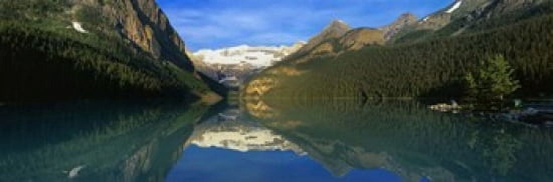 Reflection of mountains in water Lake Louise Banff National Park Alberta Canada Canvas Art - Panoramic Images (18 x 6)