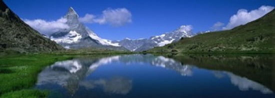Reflection of mountains in water Riffelsee Matterhorn Switzerland Canvas Art - Panoramic Images (18 x 7)