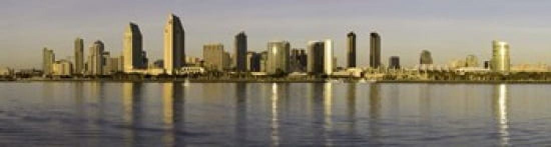 Reflection of skyscrapers in water at sunset San Diego California USA Canvas Art - Panoramic Images (21 x 6)