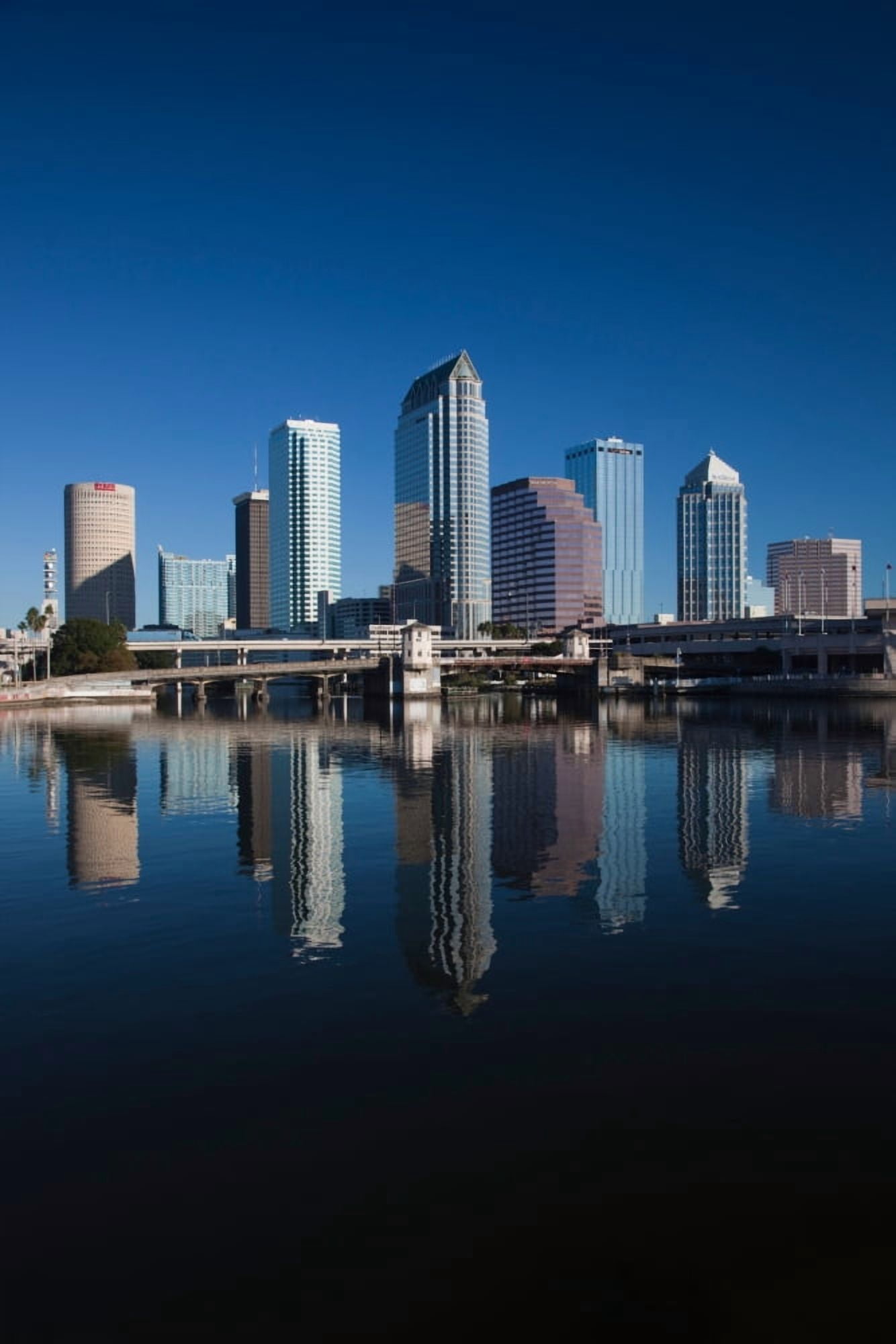 Reflection of skyscrapers on water Hillsborough River Tampa Florida USA Canvas Art - Panoramic Images (36 x 12)