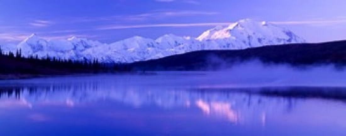Reflection of snow covered mountains on water Mt McKinley Wonder Lake Denali National Park Alaska USA Canvas Art - Panoramic Images (15 x 6)