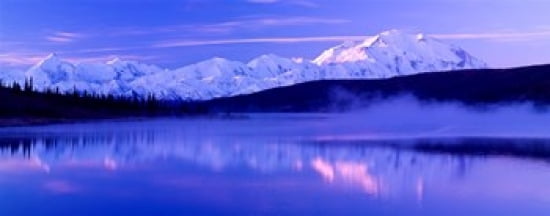 Reflection of snow covered mountains on water Mt McKinley Wonder Lake Denali National Park Alaska USA Canvas Art - Panoramic Images (30 x 12)