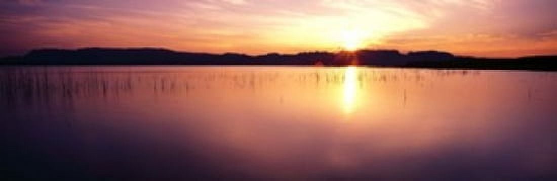 Reflection of sun on water at dawn Elephant Butte Lake New Mexico USA Canvas Art - Panoramic Images (18 x 6)