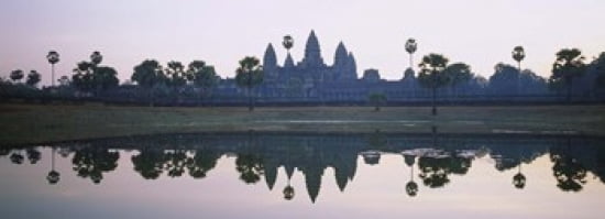 Reflection of temples and palm trees in a lake Angkor Wat Cambodia Canvas Art - Panoramic Images (36 x 13)