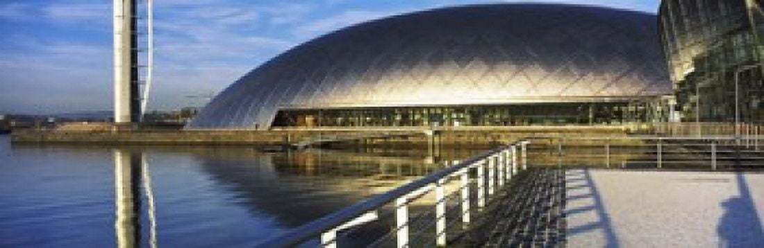 Reflection of the Glasgow Science Centre in River Clyde Glasgow Scotland Canvas Art - Panoramic Images (18 x 6)