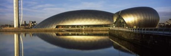Reflection of the Glasgow Science Centre in River Clyde Glasgow Scotland Canvas Art - Panoramic Images (36 x 12)