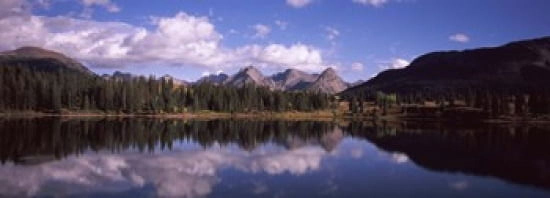 Reflection of trees and clouds in the lake Molas Lake Colorado USA Canvas Art - Panoramic Images (18 x 7)