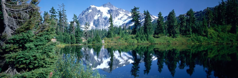 Reflection of trees and mountains in a lake Mount Shuksan North Cascades National Park Washington State USA Canvas Art - Panoramic Images (36 x 12)