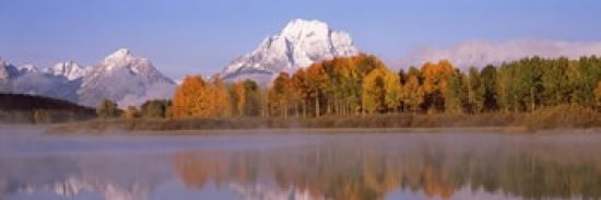Reflection of trees in a river Oxbow Bend Snake River Grand Teton National Park Teton County Wyoming USA Canvas Art - Panoramic Images (36 x 12)