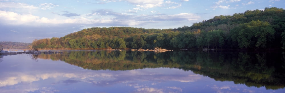 Reflection of trees on water Potomac River Maryland USA Canvas Art - Panoramic Images (36 x 12)