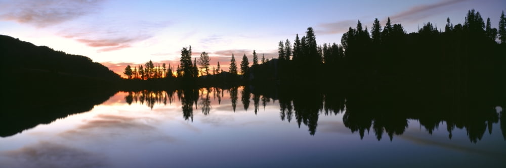 Reflection of trees on water at sunrise Marion Lake Grand Teton National Park Wyoming USA Canvas Art - Panoramic Images (27 x 9)